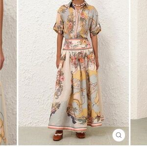 Floral Maxi Skirt in Cream and Blue